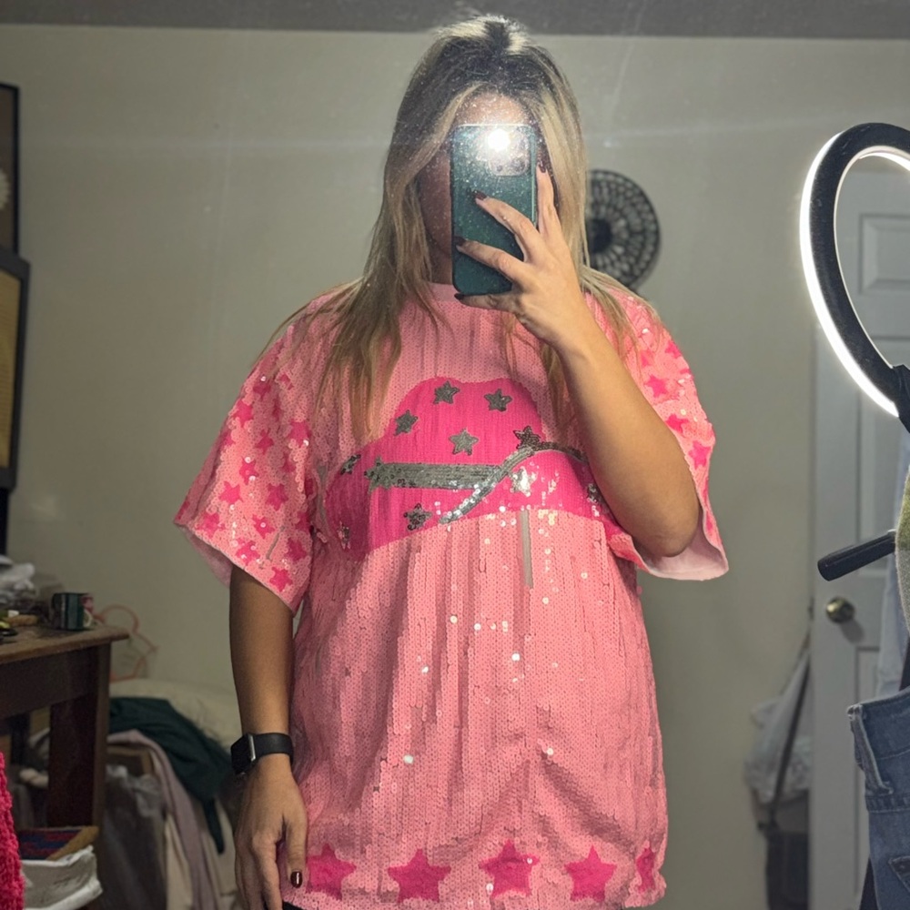Pink Cowgirl Sequin T-Shirt - Picture 1 of 9
